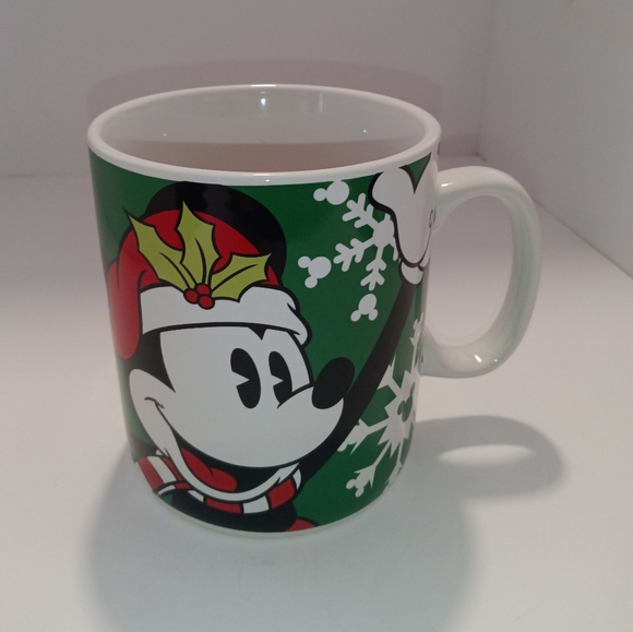 Disney Mickey Mouse XL Christmas Green & White Snowflake & Holly Leaf Mug 24 oz. - Picture 1 of 14